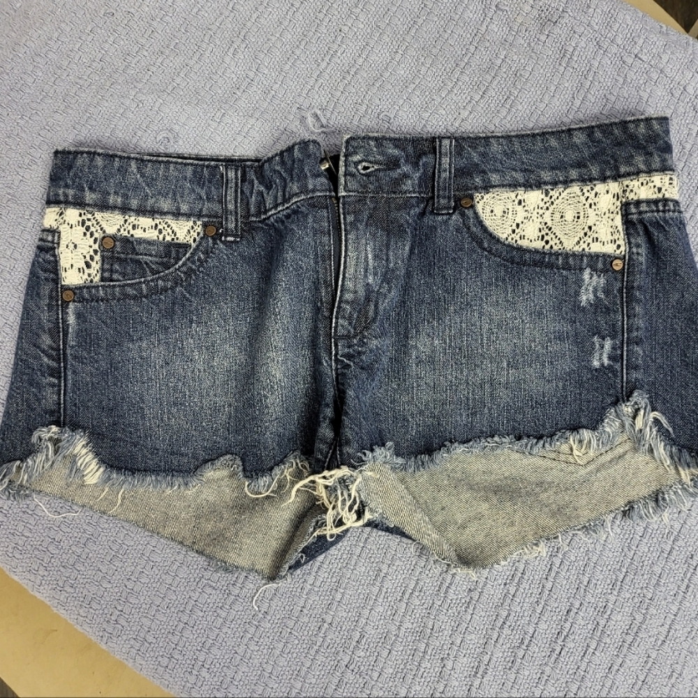 Denim Lace Trim Women's Shorts